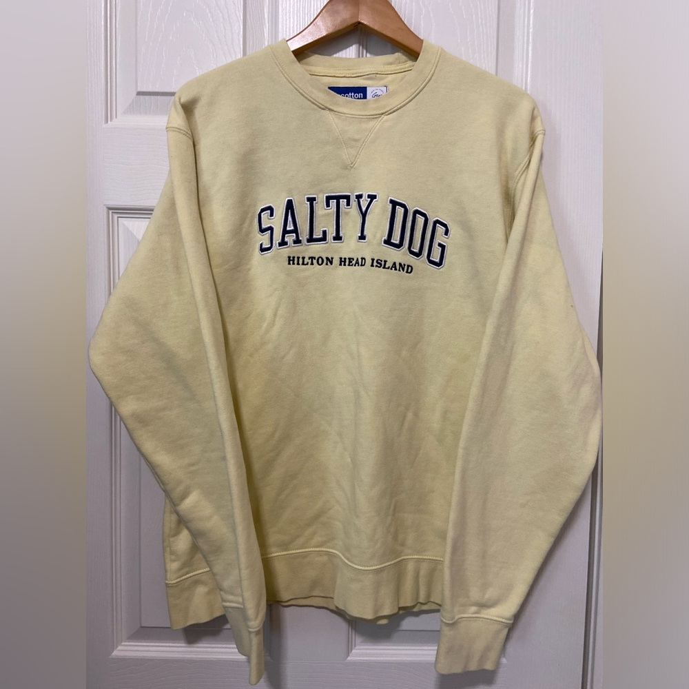 Salty Dog Applique Sweatshirt Women's L Yellow Embroidered Hilton Head